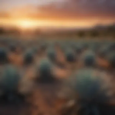 Vibrant agave fields under a Mexican sunrise