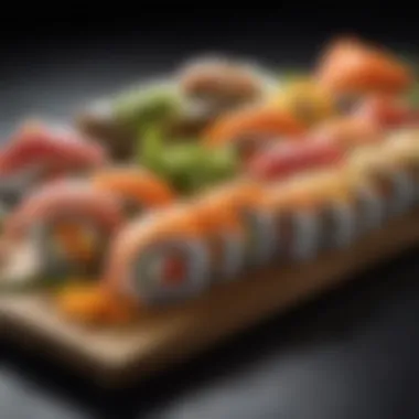 Artfully Crafted Sushi Rolls A vibrant plate of sushi rolls made with fresh vegetables and fish.