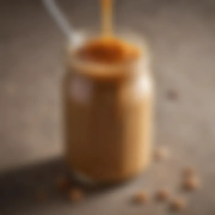 A visually appealing jar of homemade oat milk caramel sauce