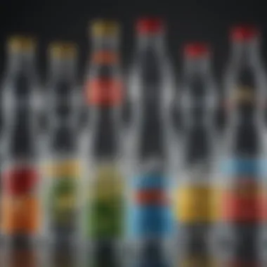 Different types of bottled water with labels showcasing their unique qualities