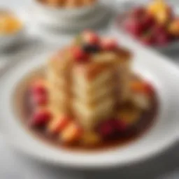 A beautifully plated pannekoeken topped with fresh fruits and syrup