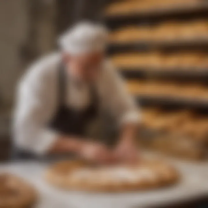 An artisan baker skillfully crafting a kringle dough in a traditional bakery