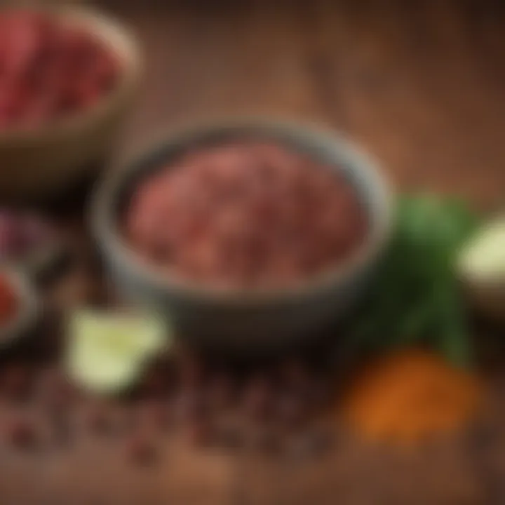 An assortment of spices and herbs laid out for flavoring red beans and rice.