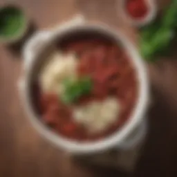 A vibrant bowl of red beans and rice garnished with fresh herbs.