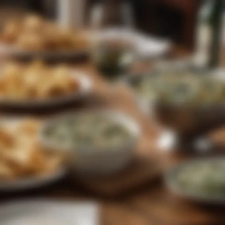 An elegant restaurant setting featuring spinach artichoke dip