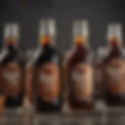 An assortment of root beer syrups showcasing various colors and textures