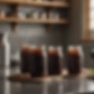 An inviting kitchen scene with jars of homemade root beer syrup concentrate