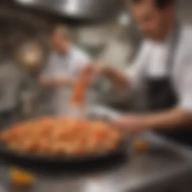 Culinary Preparation of Shrimp Shrimp being prepared in a vibrant kitchen setting
