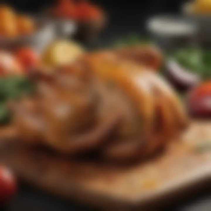 A cutting board showcasing the technique of spatchcocking.