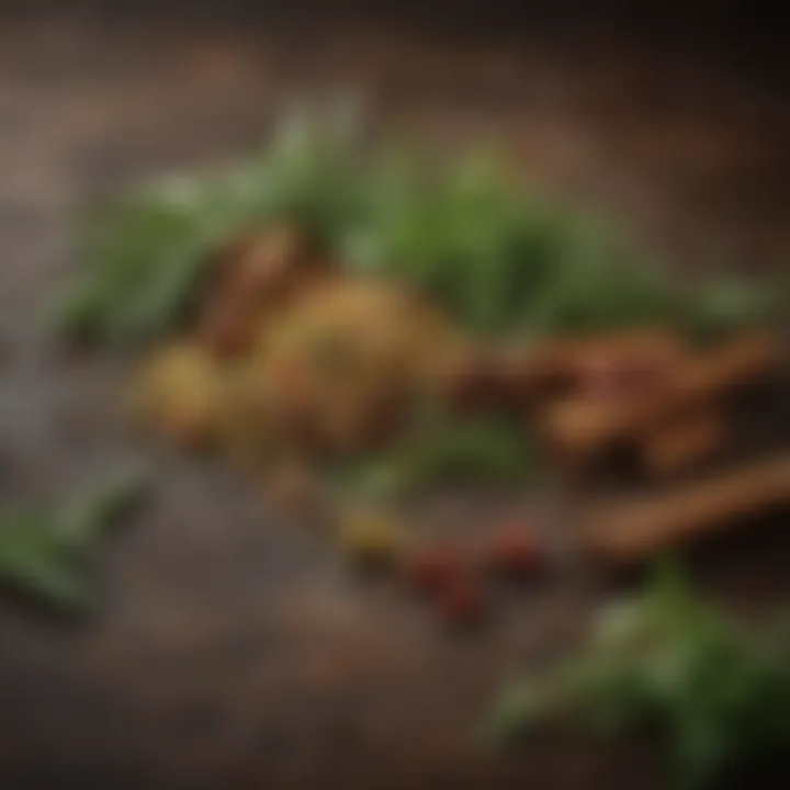 Close-up of fresh herbs and spices for seasoning