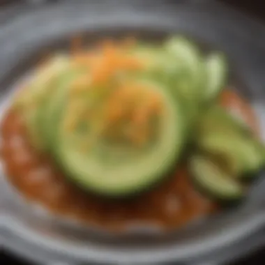 A close-up of fresh ingredients used in a spicy cucumber and tequila fusion dish