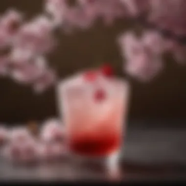 Close-up of a Starbucks Sakura drink garnished with cherry blossoms