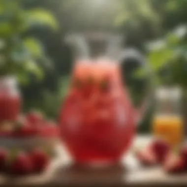 Pitcher of Strawberry Agua Fresca A refreshing pitcher of strawberry agua fresca in a sunny outdoor setting