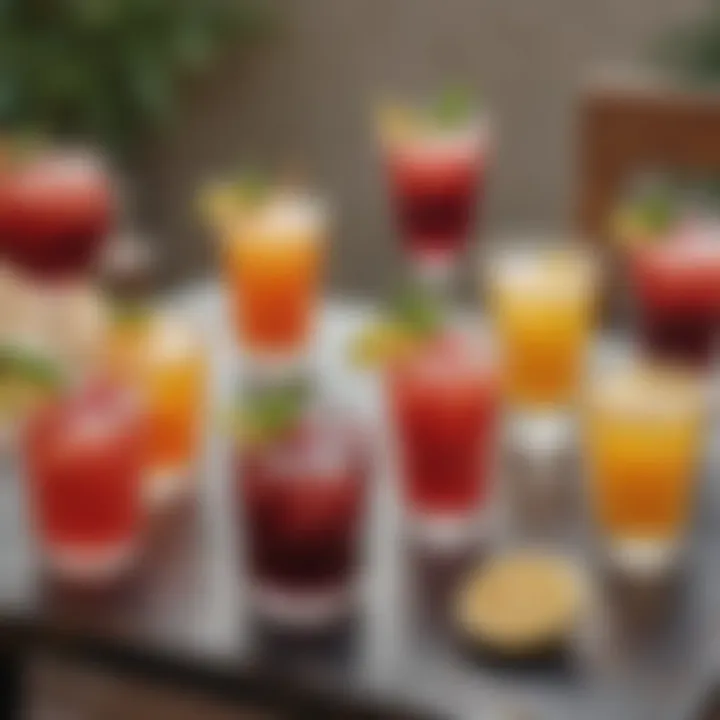 An artistic arrangement of colorful summer beer cocktails on a patio table