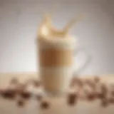 Lush pour of sweet cream coffee creamer into a steaming cup of coffee