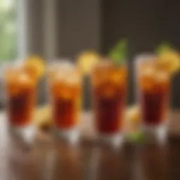 A vibrant array of sweet tea mixers displayed elegantly