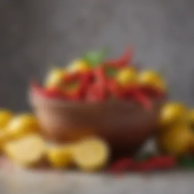 Cayenne Pepper and Lemons A vibrant bowl of cayenne pepper surrounded by lemons.
