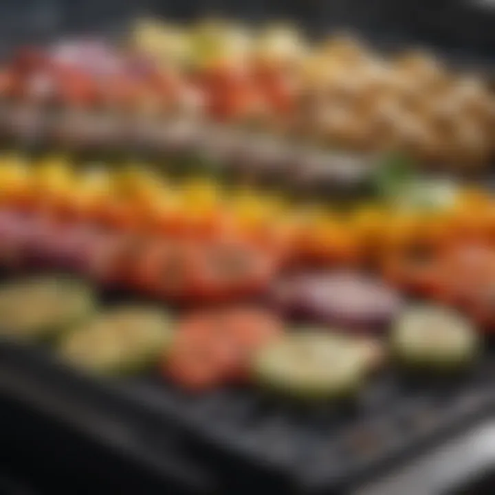 Colorful array of fresh vegetables arranged on a flat top grill