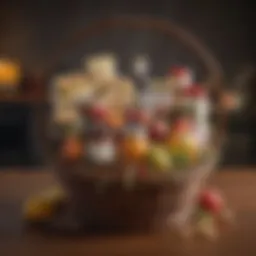Elegant arrangement of gourmet items in a gift basket
