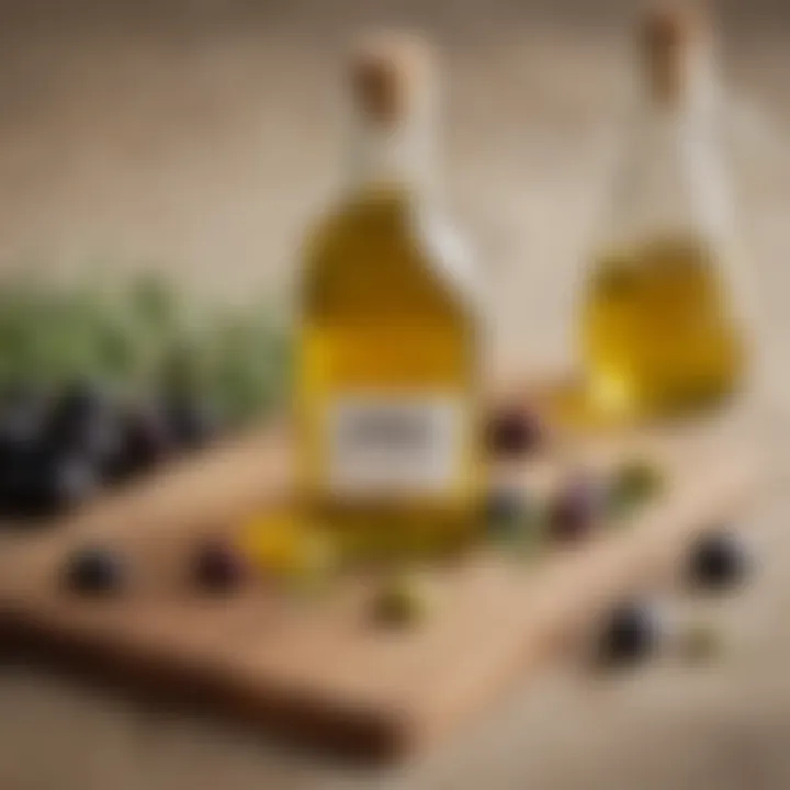 A bottle of Picual olive oil with fresh olives and herbs