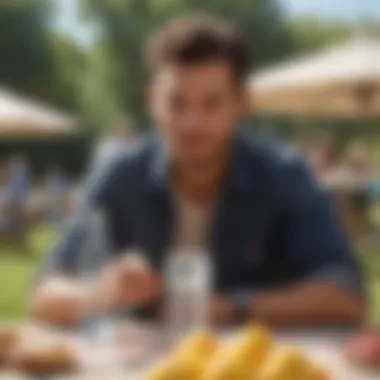 Person enjoying seltzer water at a picnic