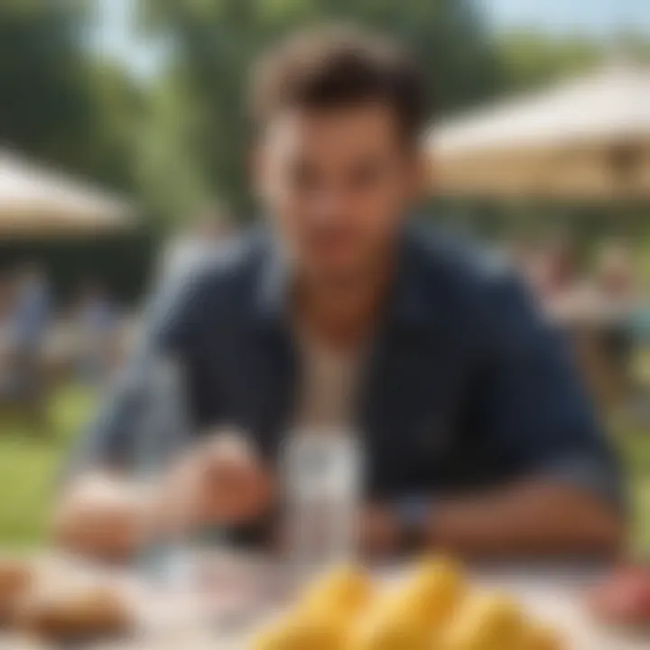 Person enjoying seltzer water at a picnic