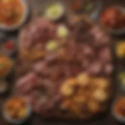 A beautifully arranged barbecue platter showcasing various meats and sides