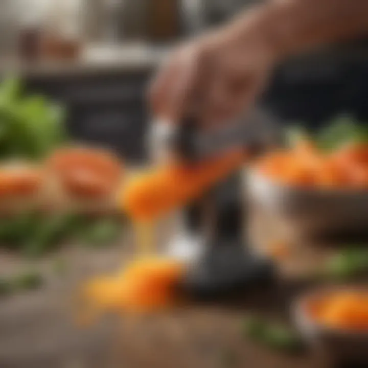 Electric peeler in action peeling a carrot