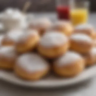 A close-up of a colorful plate of beignets, highlighting a beloved New Orleans dessert.