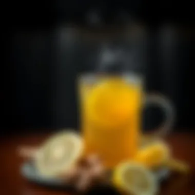 Vibrant Ginger Tea with Fresh Ingredients A vibrant cup of ginger tea with fresh ginger root and lemon slices