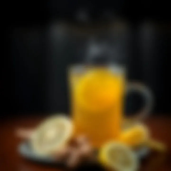 Vibrant Ginger Tea with Fresh Ingredients A vibrant cup of ginger tea with fresh ginger root and lemon slices
