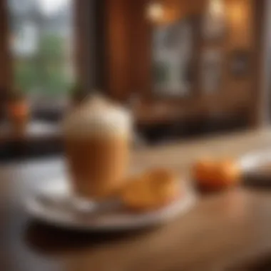 A cozy café setting with a pumpkin spice coffee on the table