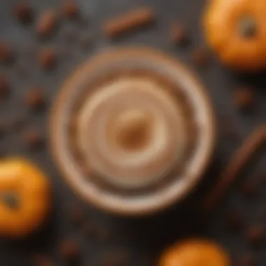 Close-up of pumpkin spice coffee ingredients arranged artistically