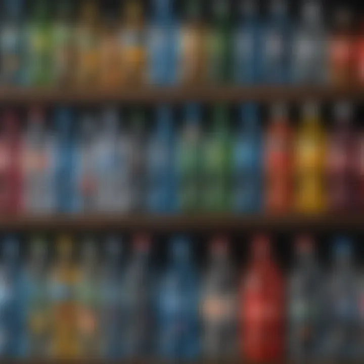 A display of various bottled water brands on a shelf