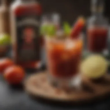 Unique Ingredients of the Bourbon Bloody Mary A close-up view of the unique ingredients used in a Bourbon Bloody Mary