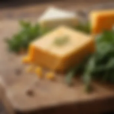 Ingredients in Harmony Close-up of cheddar cheese and herbs ready to be blended