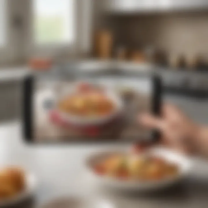 A modern kitchen showcasing a user-friendly meal delivery app on a smartphone