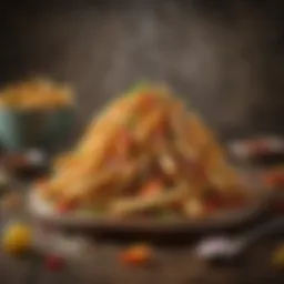 A gourmet presentation of Fries Bellgrande topped with colorful ingredients.