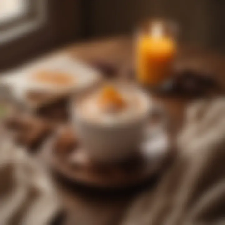 A cozy setting featuring Butternut Hot Cocoa with a book and a blanket, embodying comfort and warmth.