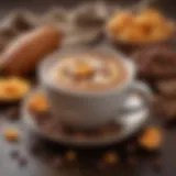 A steaming cup of Butternut Hot Cocoa surrounded by spices and cocoa beans, highlighting its rich flavor profile.