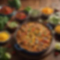 A colorful array of Mexican chicken casserole ingredients on a wooden table