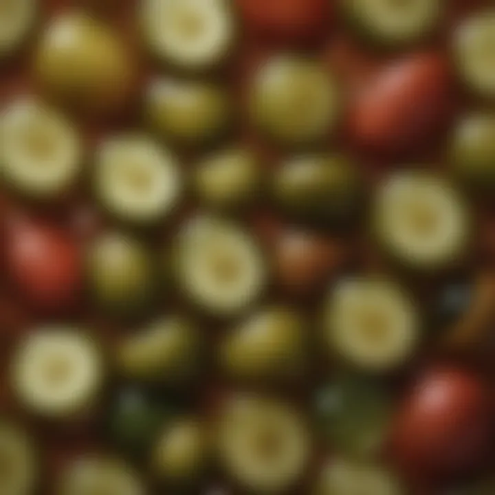 A close-up of mixture pickle highlighting its texture and fermentation bubbles