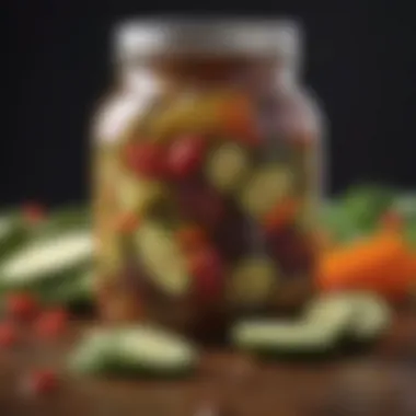 A jar of mixture pickle showcasing the intricate layering of ingredients