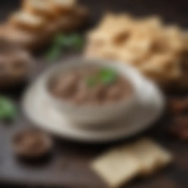 An assortment of crackers and bread served alongside mushroom pâté