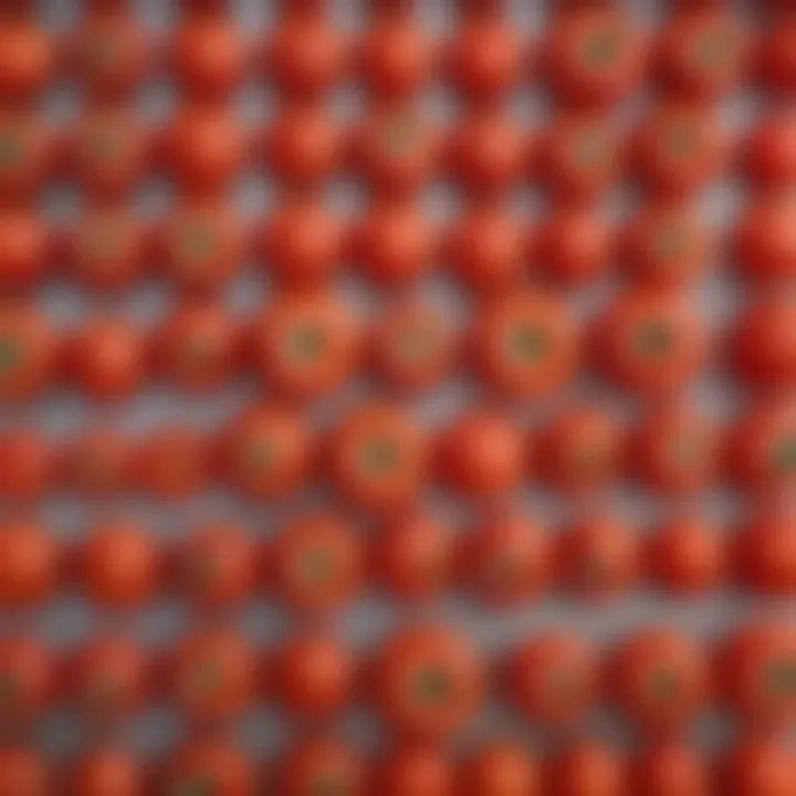 An array of tomatoes arranged by size, providing a clear comparison of different types.