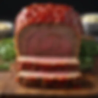 Sliced meatloaf revealing layers and flavors