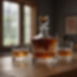 Elegant crystal whiskey decanter set showcased on a polished wooden table