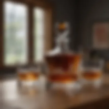 Sophisticated Crystal Whiskey Decanter Set Elegant crystal whiskey decanter set showcased on a polished wooden table