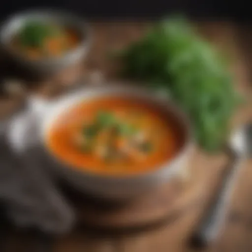 A vibrant bowl of nourishing vegetable soup garnished with fresh herbs.