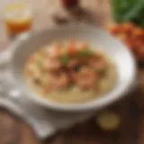 A bowl of shrimp and grits garnished with herbs